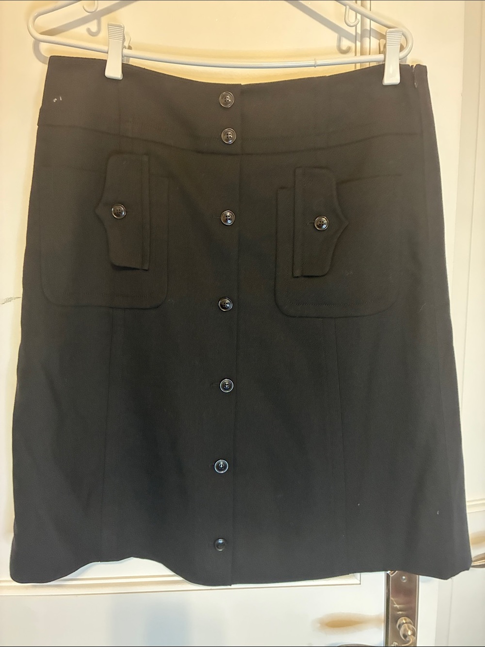 Boutique Moschino Black Virgin Wool Button-Front Utility Mini Skirt CB